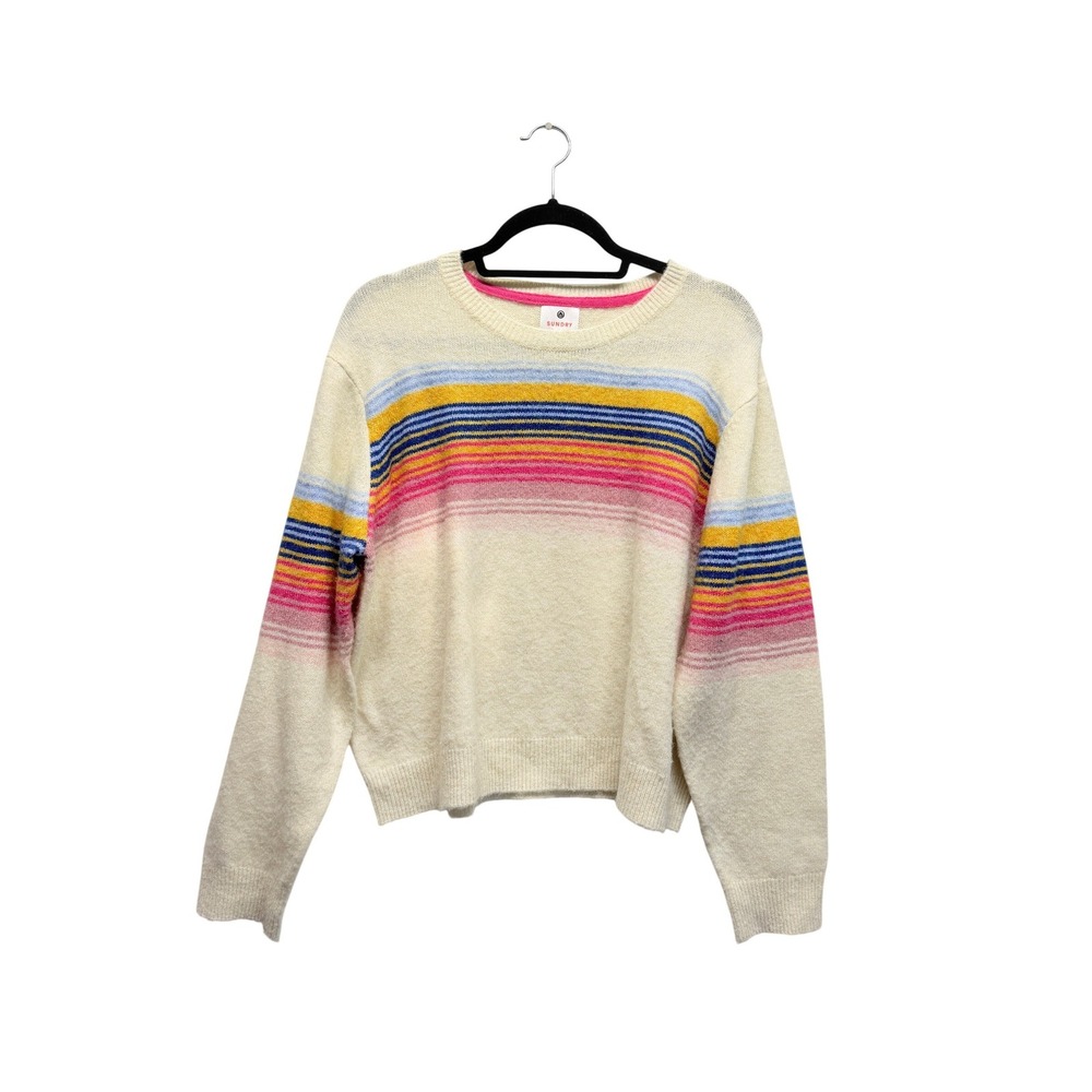 Sundry Striped Knit Sweater Cream Multi Color‎ Crew Neck Pullover Womens Size 3